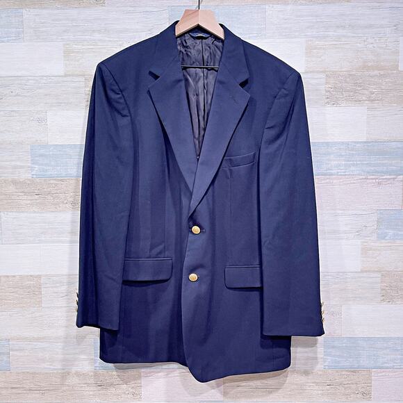 Brooks Brothers 346 Gold Metal Button Hopsack Blazer Navy Blue Wool Mens 43R - Picture 1 of 9